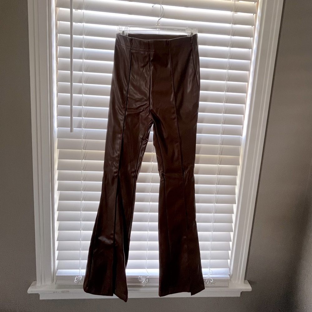 Fake leather pants, SHEIN, bell bottom with slit, S